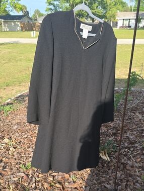 Jones New York Black Long Sleeve Dress with Beaded V-Neck Size 10